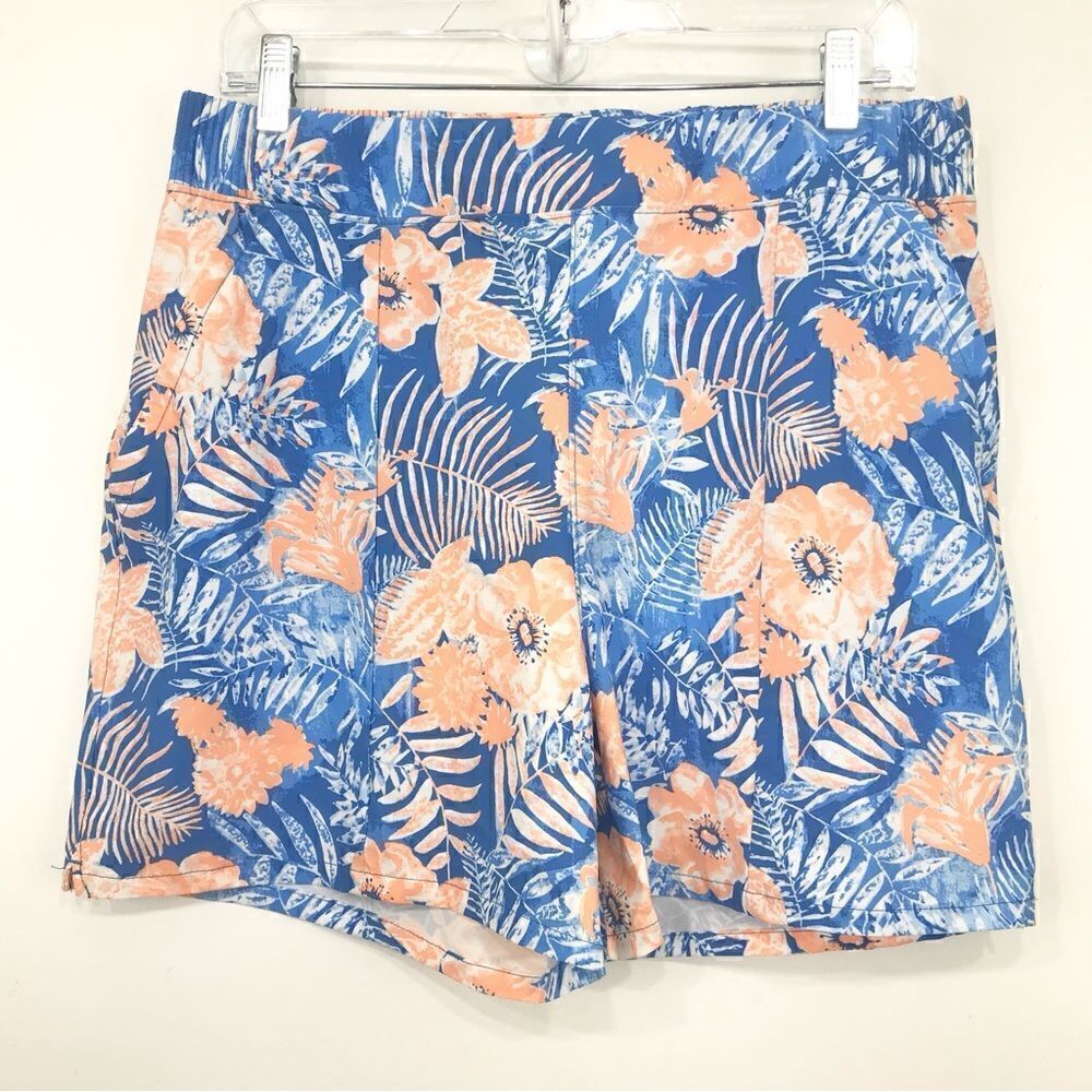 Columbia PFG Tidal Wave Blue Peach Tropical Floral Print Pull On Quick Dry Short
